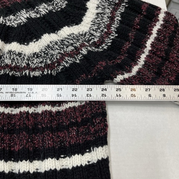 Zara Sweater XL Dark Multi Stripe Heavy Knit Wool Blend Mock Neck Oversized - Picture 8 of 16